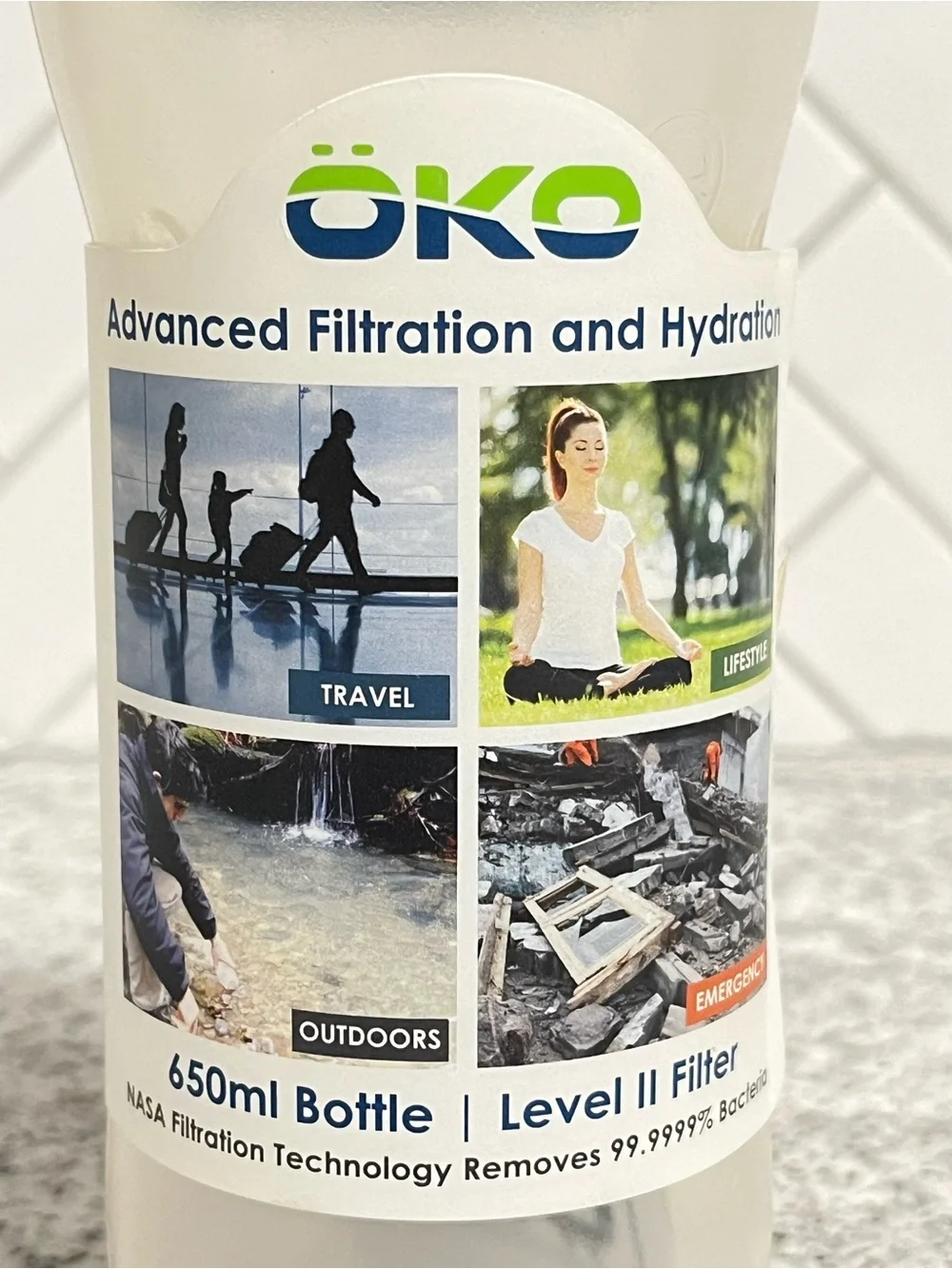 ÖKO H2O 650ml Level II Water Filter Bottle BPA Free New w/ Directions Camping